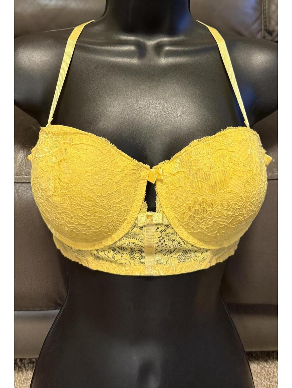 BRA Yellow Lace Halter Bralette 34C black fuchsia by secret lace llc